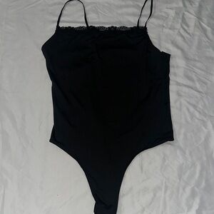 Elegant Black Lace Trim Bodysuit